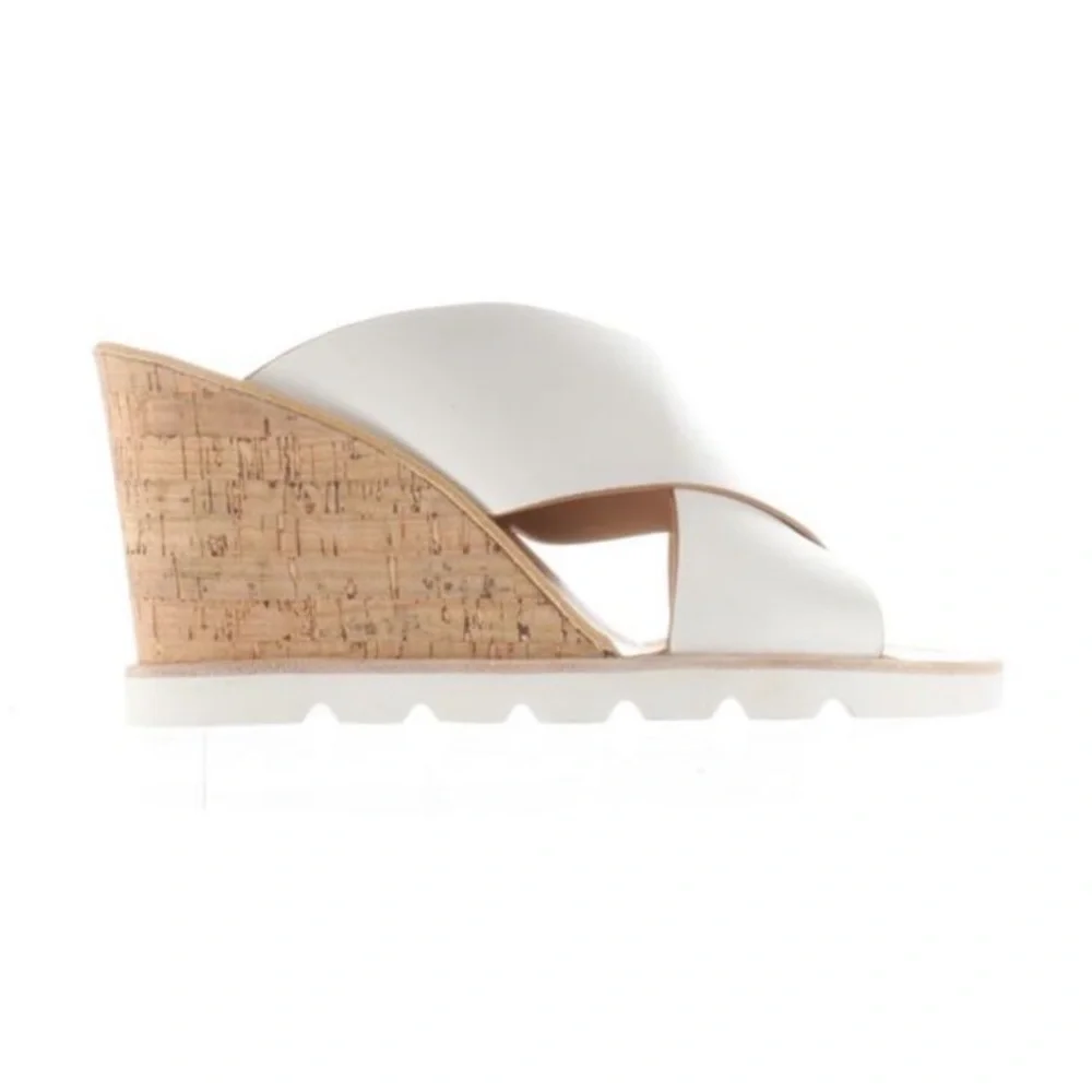 Dolce Vita Lida slip on white leather criss cross cork wedges size 7.5